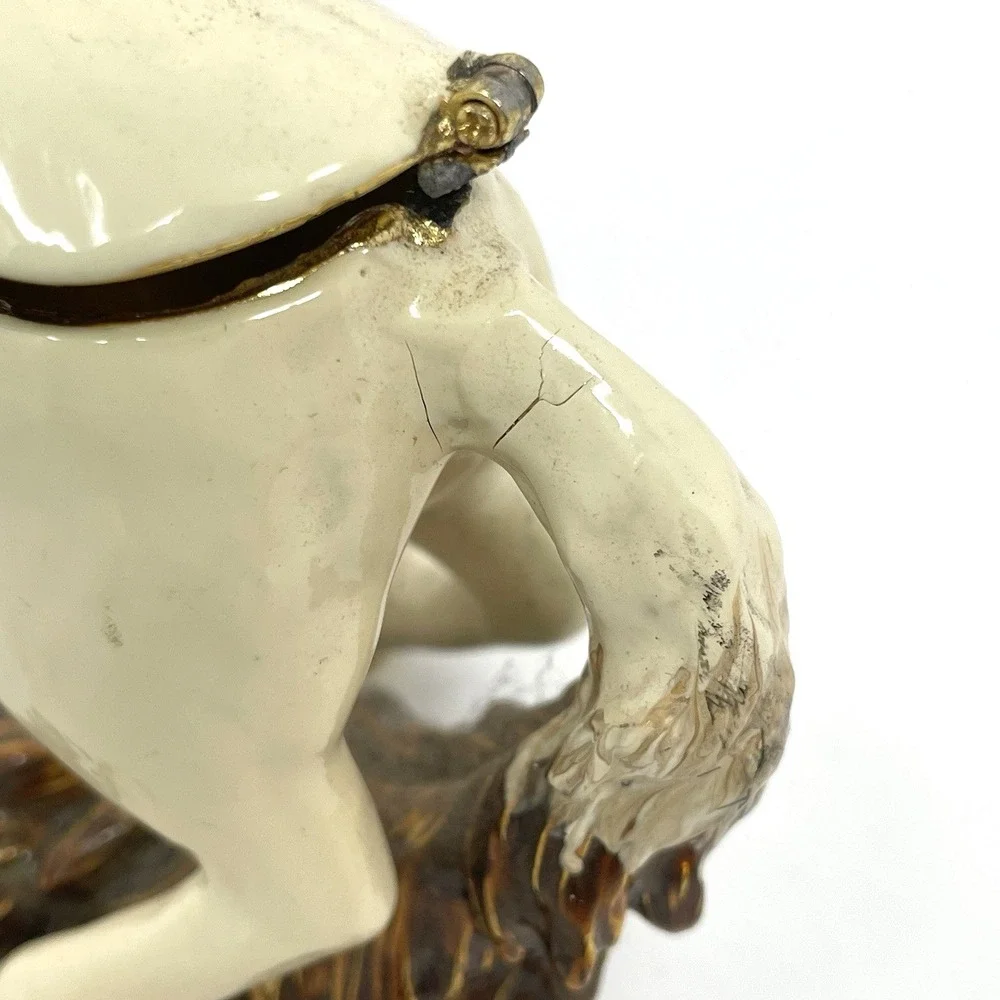 Vintage Enamel Rearing Horse Trinket Box White Stallion Jeweled Eye - AS IS